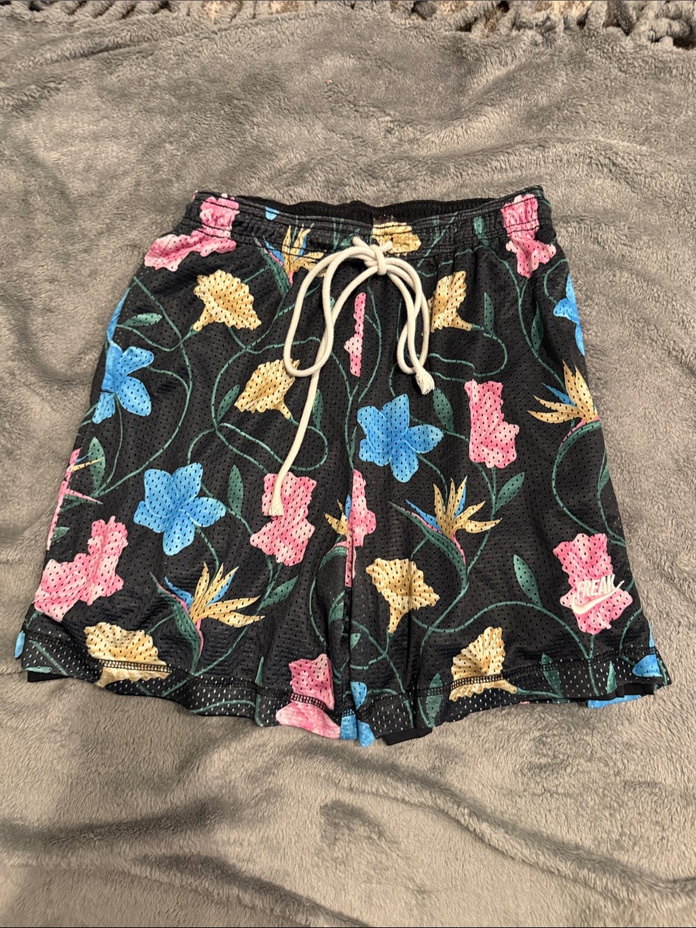 Nike Black Floral Athletic Drawstring Shorts
